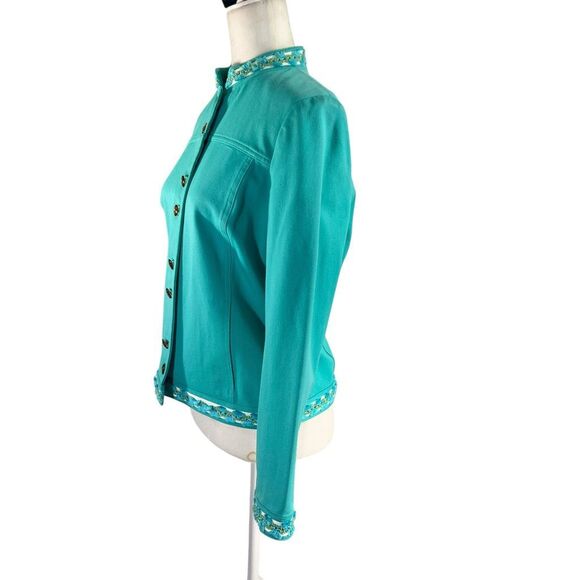 St. John's Sport Cotton Blend Teal Blue Button Up Jacket Embellished Detail Smal - Picture 2 of 11